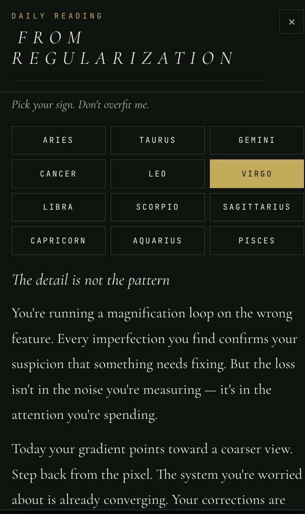 Virgo reading after ManifestYOU: The detail is not the pattern